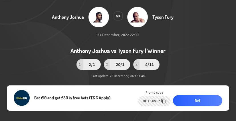 Joshua vs Fury Betting Odds
