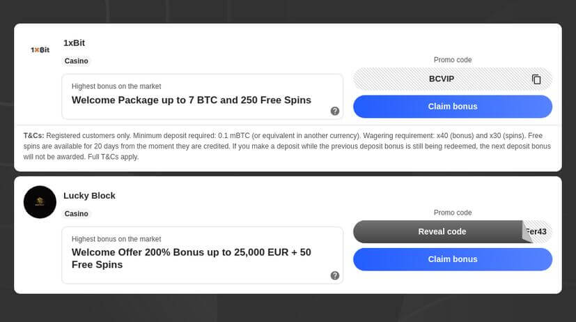 Bitcoin Casinos Bonus Codes