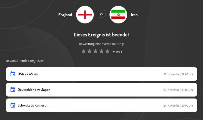 England - Iran Wettquoten