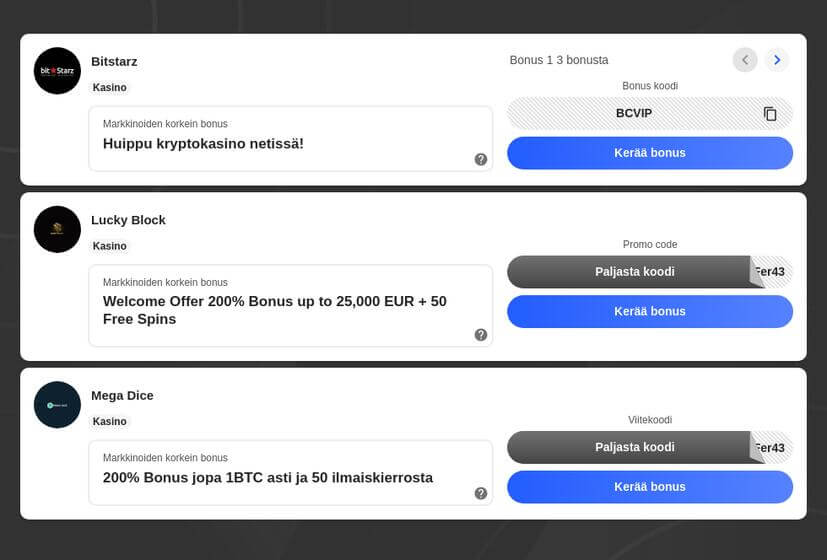 Parhaat Bitcoin-kasinot
