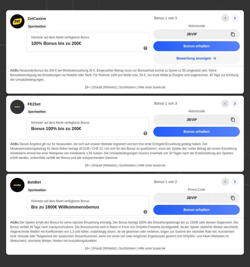 Sportwetten Freiwette ohne Einzahlung
