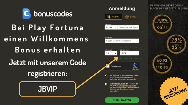 Mit unserem Code bei Play Fortuna Registrieren und Vorteile genießen