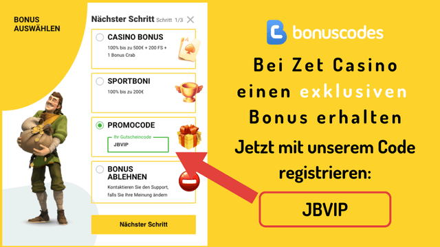 Zet Casino Aktionscode für die Anmeldung