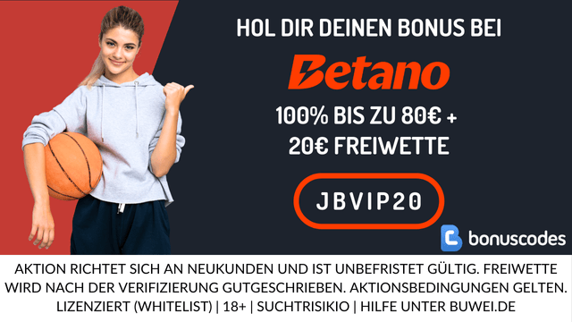 Betano Promo Code: JBVIP20 im Betano Promo Code Feld eingetragen