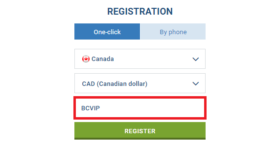 1XBET registration code for Canadian players