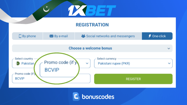 1XBET promotional code for Pakistan