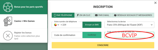 enregistrement betwinner bénin code bonus