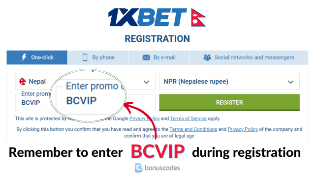 1XBET Nepal promo code for registration